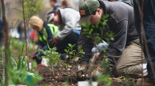 Urban tree planting marathon, Earth Day greening, city streets transforming, community effort