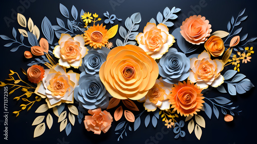 A colorful bouquet of paper flowers is displayed on a black background. The paper flowers are arranged in a way that creates a sense of depth and dimension, with some flowers appearing to be in the fo © IrisFocus