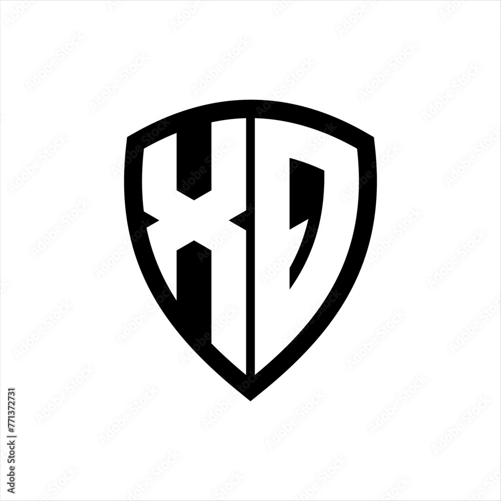 XQ monogram logo with bold letters shield shape with black and white color design XQ monogram logo with bold letters shield shape with black and white color design