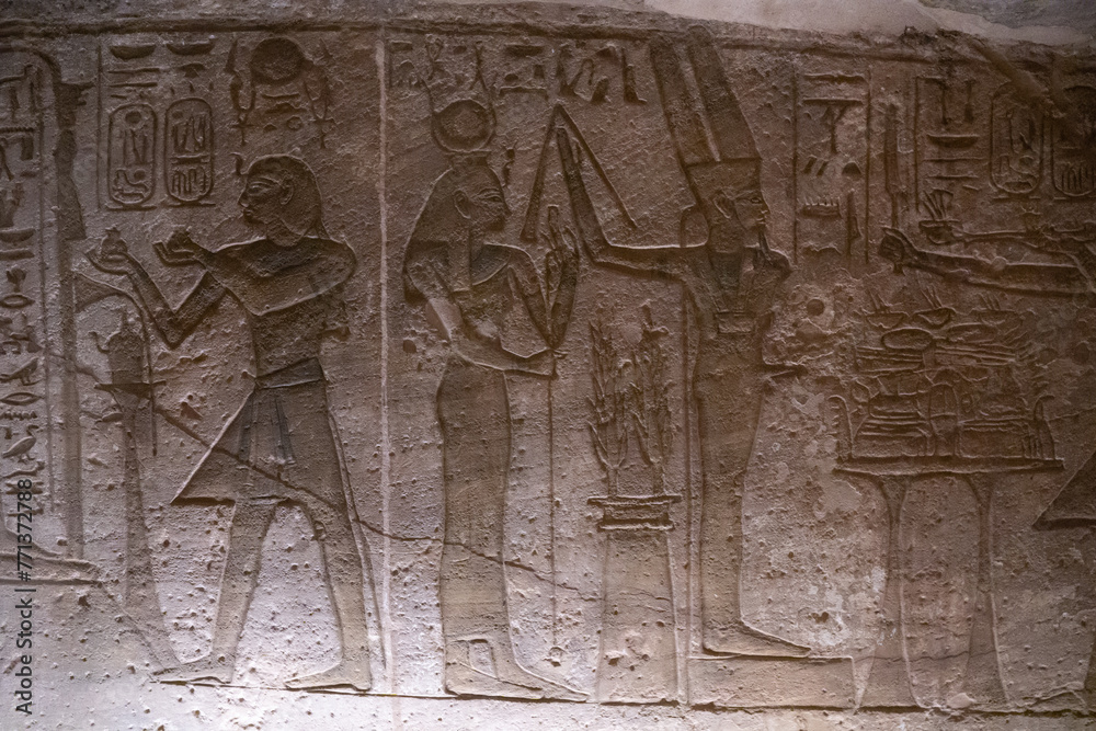 Frescoes of the Temple of Abu Simbel, Temple of Ramses II, Ancient Egypt - obrazy, fototapety, plakaty 