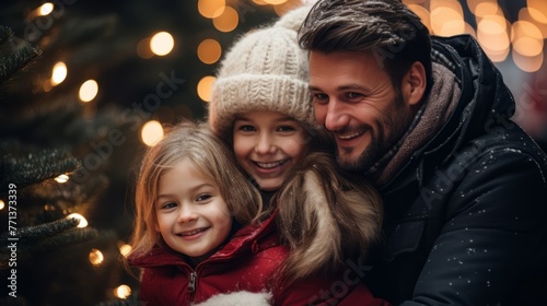 Happy family near a Christmas tree