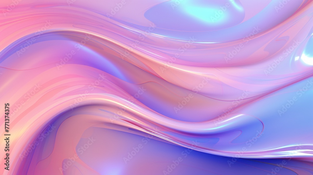 Fototapeta premium Liquid Holographic Elegance: Wavy patterns swirl in soothing hues on a holographic canvas.
