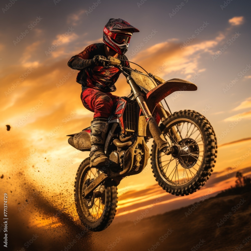Motocross dirt bike rider catching air