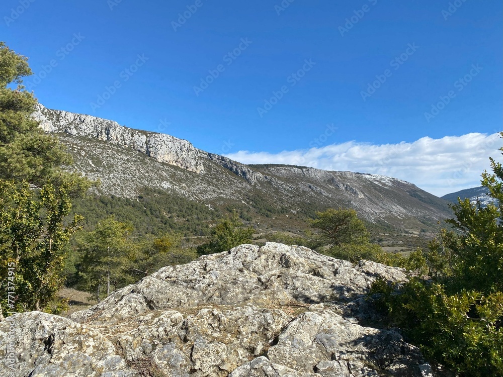 mountain landscape view from the village of Bargème towards Montagne de Brouis, Provence, France