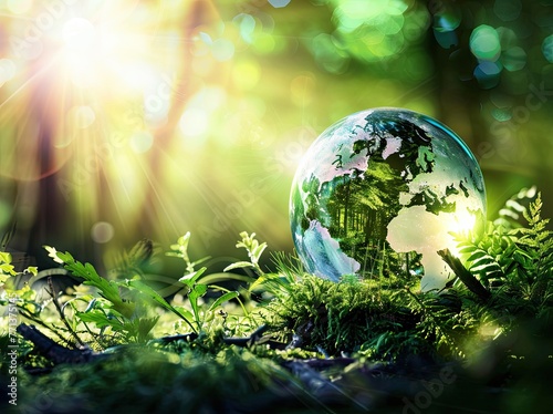  "Environmental Sustainability Concept: Glass Globe in Lush Greenery"
