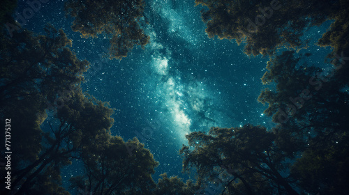 Beautiful night sky, the Milky Way and the trees. © Wasin Arsasoi