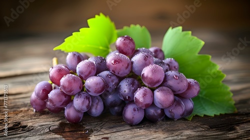 Close up of fresh Grapes on a rustic wooden Table