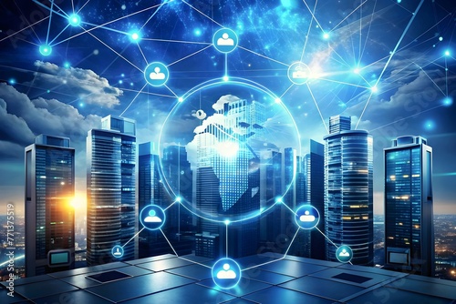 Smart City Network Connectivity Digital Transformation Cloud Computing Innovation Infrastructure Technology Futuristic Skyline