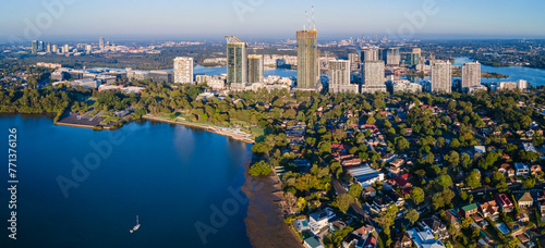 Panoramic aerial drone view of Rhodes, an Inner West suburb of Sydney, NSW Australia on a sunny morning in March 2024