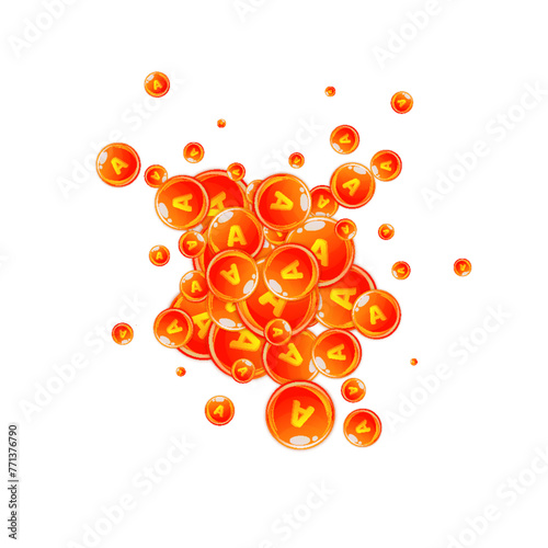 Vitamin A round capsules scattered randomly.
