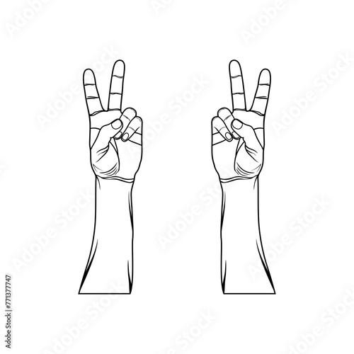 right and left hand peace sign black and white vector illustration, tangan kanan dan kiri tanda damai vector photo