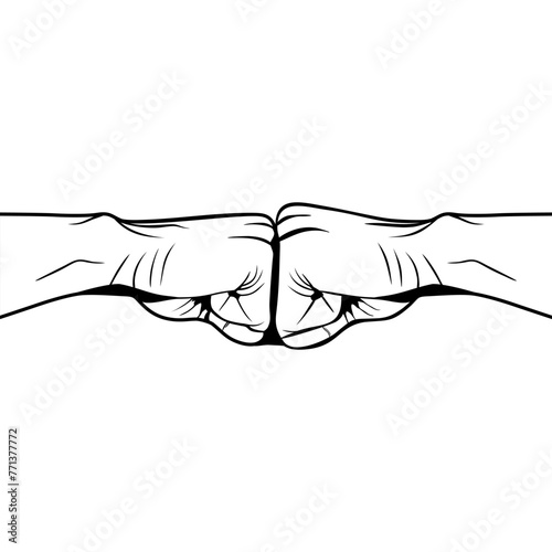 gerakan tangan salam tinju tinju, fist pump greeting hand gesture black and white vector illustration