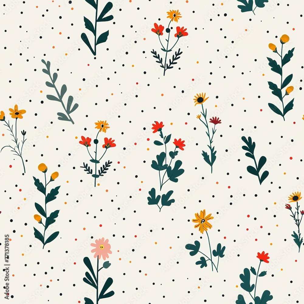 Floral Polka Dot seamless pattern, dots filled with tiny flower patterns for a botanical twist. Seamless Pattern, Fabric Pattern, Tumbler wrap, Mug Wrap.