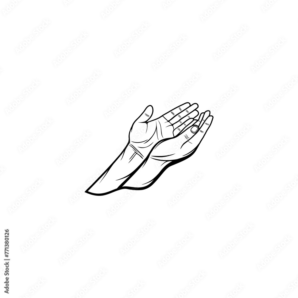 muslim hands up in prayer in islam black and white line art vector muslim hands up in prayer in islam black and white line art vector