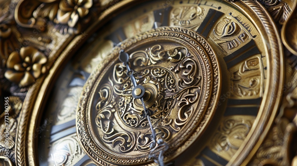 Ornate vintage clock with intricate engravings, a timeless piece that complements any decor.