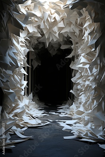 A dark tunnel made of sharp paper shards photo