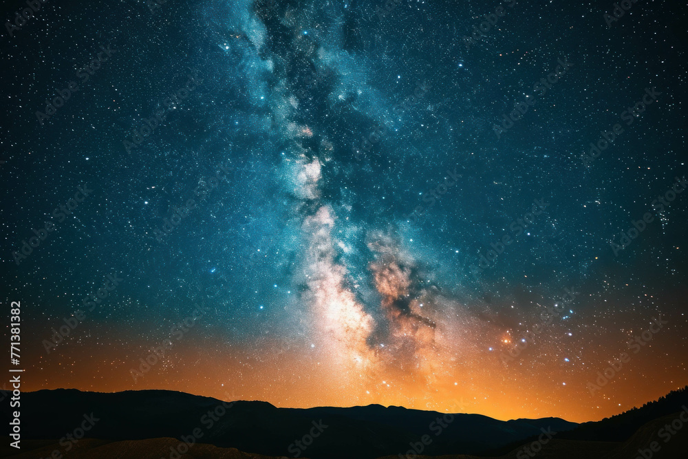 Astrophotography Milky Way Galaxy with night sky full of stars,Blue Night landscape