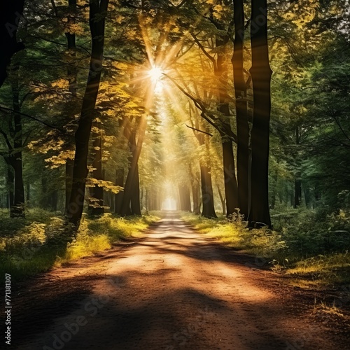 The Sun Shines Through the Trees in the Forest © Adobe Contributor