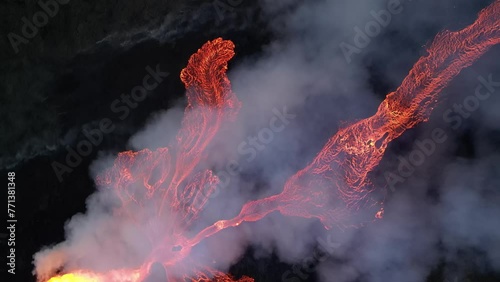 Aerial view of the volcano in Iceland with a lava field, eruption Volcano erupt litli hrutur Iceland photo