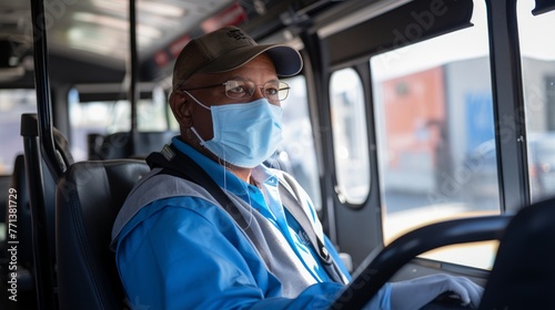 Black bus driver wearing a mask © Adobe Contributor