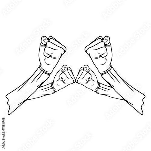 fist fighting moves vector black and white illustration