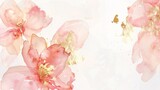 Pastel pink and gold abstract floral watercolor on a white background, hand-painted style