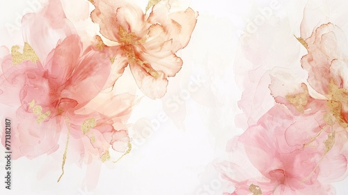 Pastel pink and gold abstract floral watercolor on a white background, hand-painted style