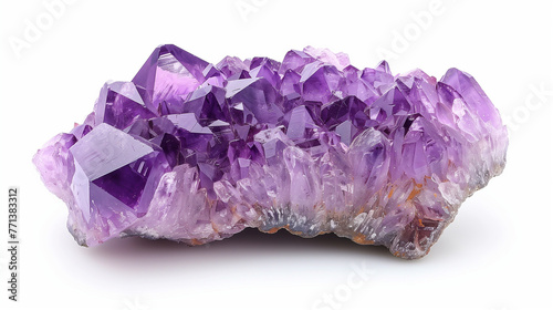 Gemstone, Shiny amethyst on white background, bright light shiny luxury amethyst on white background. A close-up of the king of gemstones, a large shiny amethyst that shines brightly. For Jewelry. 