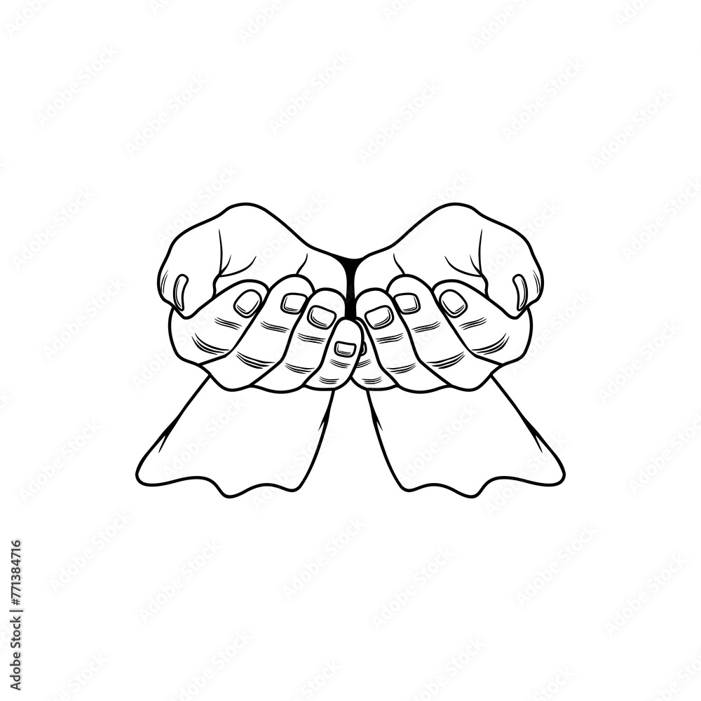 both hands look up to the front black and white vector illustration both hands look up to the front black and white vector illustration