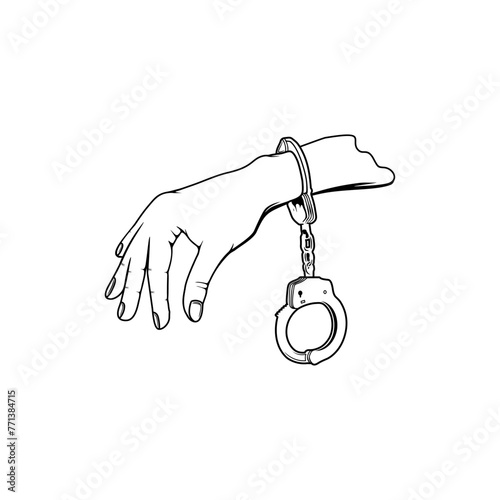 handcuffed right hand black and white vector illustration