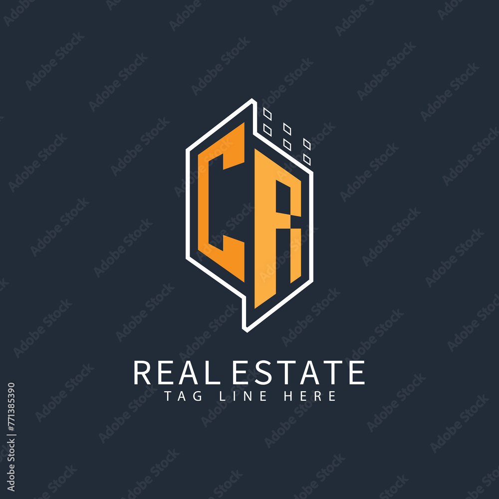 CR initial monogram logo for real estate with home shape creative design.	
