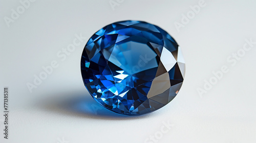 Gemstone Shiny blue sapphire on white background  bright light shiny luxury blue sapphire on white background. A close-up of the king of gemstones  a large shiny  that shines brightly. For Jewelry. 