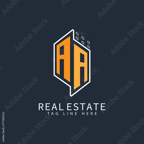 AA initial monogram logo for real estate with home shape creative design.	
