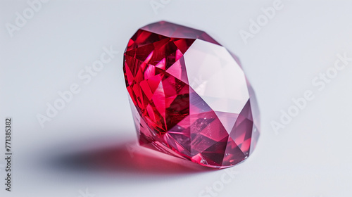 Gemstone  Shiny red ruby on white background  bright light shiny luxury red ruby on white background. A close-up of the king of gemstones  a large shiny red ruby that shines brightly. For Jewelry. 