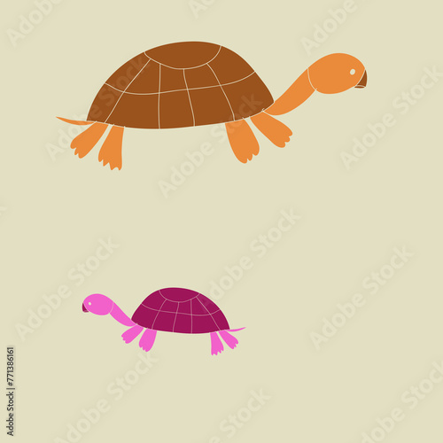 Stylized turtles side view.  Hand drawn.