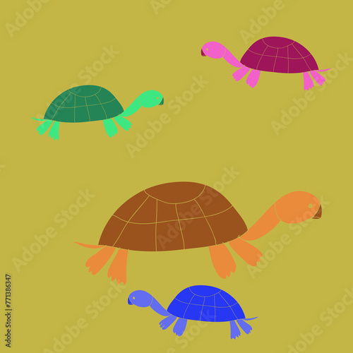 Ornament  turtles side view.  Hand drawn.
