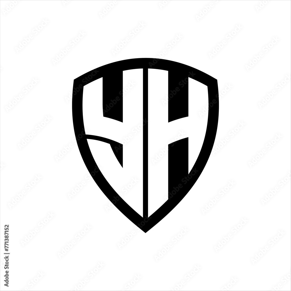YH monogram logo with bold letters shield shape with black and white ...