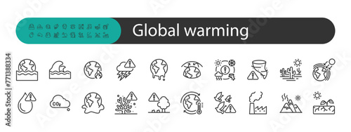 set of global warming icon, climate change, pollution
