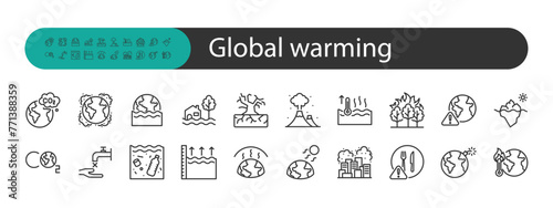 set of global warming icon, climate change, pollution