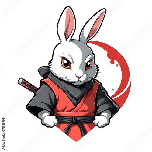 Agile rabbit ninja illustration on transparent background