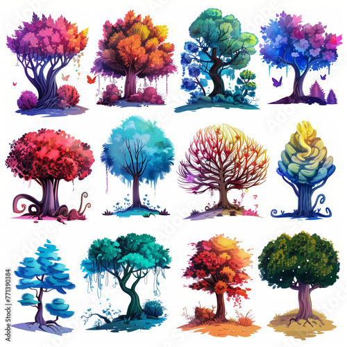 set of fantacy trees isolated on white background photo