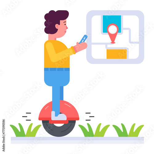 Customizable flat icon of a man riding unicycle 
