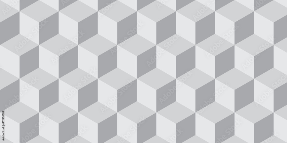Seamless abstract white and gray stripe rectangles hexagon type cube geometric pattern. modern square diamond mosaic pattern. retro ornament grid tiles and wallpaper used for background. Seamless abstract white and gray stripe rectangles hexagon type cube geometric pattern. modern square diamond mosaic pattern. retro ornament grid tiles and wallpaper used for background.