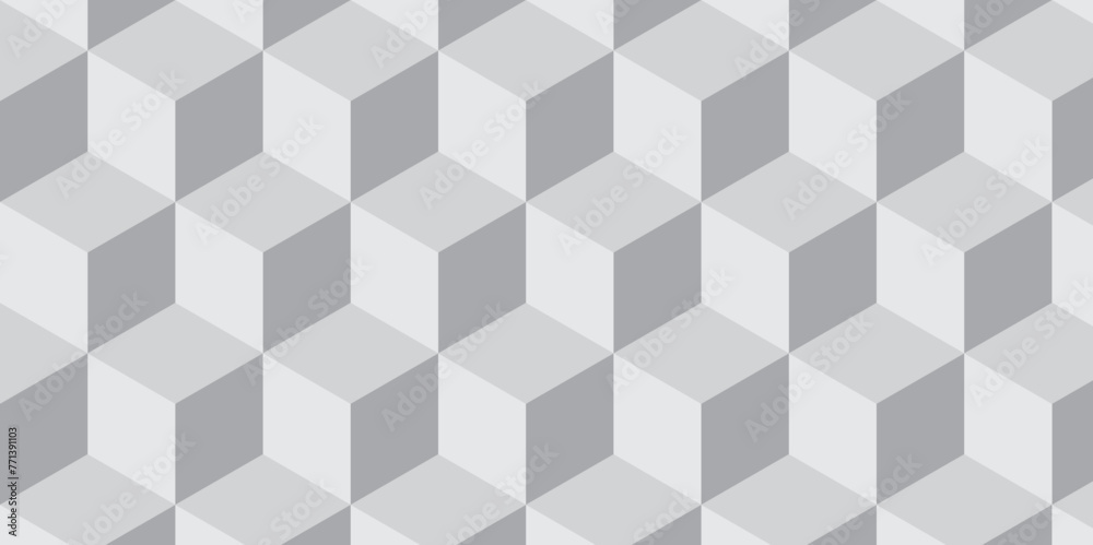 Seamless abstract white and gray stripe rectangles hexagon type cube geometric pattern. modern square diamond mosaic pattern. retro ornament grid tiles and wallpaper used for background. Seamless abstract white and gray stripe rectangles hexagon type cube geometric pattern. modern square diamond mosaic pattern. retro ornament grid tiles and wallpaper used for background.