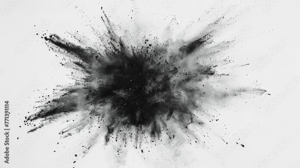 Abstract explosion of charcoal powder on white. Abstract explosion of charcoal powder on white.
