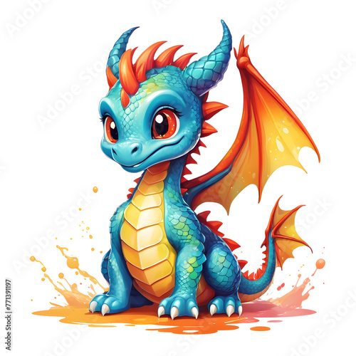 Adorable dragon cartoon illustration with transparent background generative ai