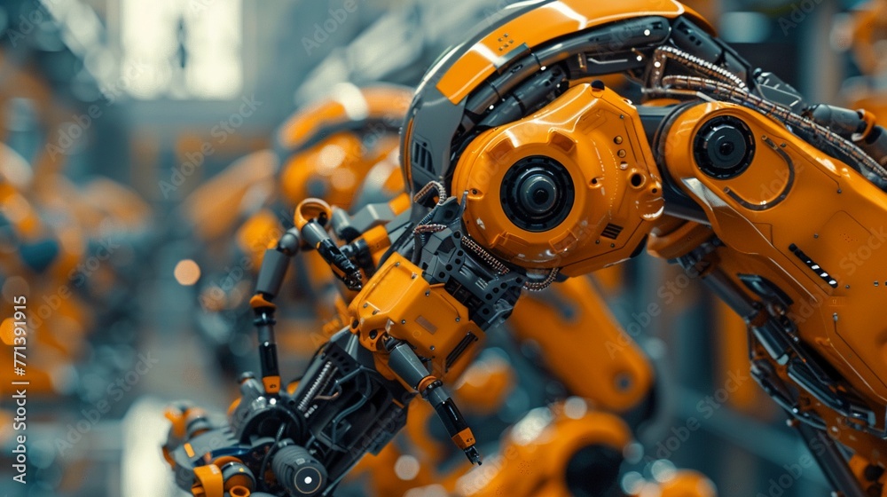 Robotic arms assembly, closeup, precision engineering for a futuristic industry background , photographic style Robotic arms assembly, closeup, precision engineering for a futuristic industry background , photographic style
