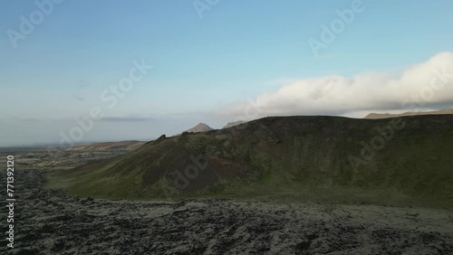 Aerial photograph of a cold lava field in Volcano erupt litli hrutur Iceland photo