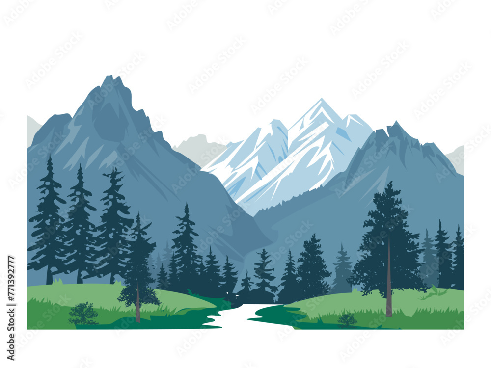 Fototapeta premium mountain scene landscape silhouette panorama sunset vector illustration nature background