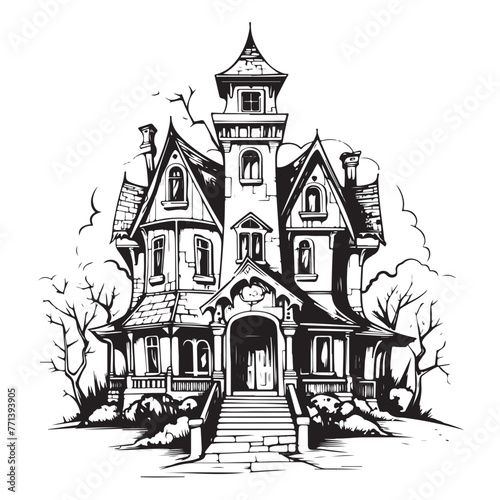 Haunted House Hand Drawn Sketch Vector Illustration Halloween